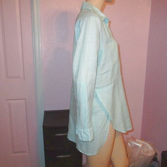 Symple 100% Linen Top Size M Tunic Button Up High Low Lagenook Beachy Coastal - Picture 7 of 12